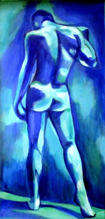 "Blue and Bright" 绘画, 29.5x14.6 in