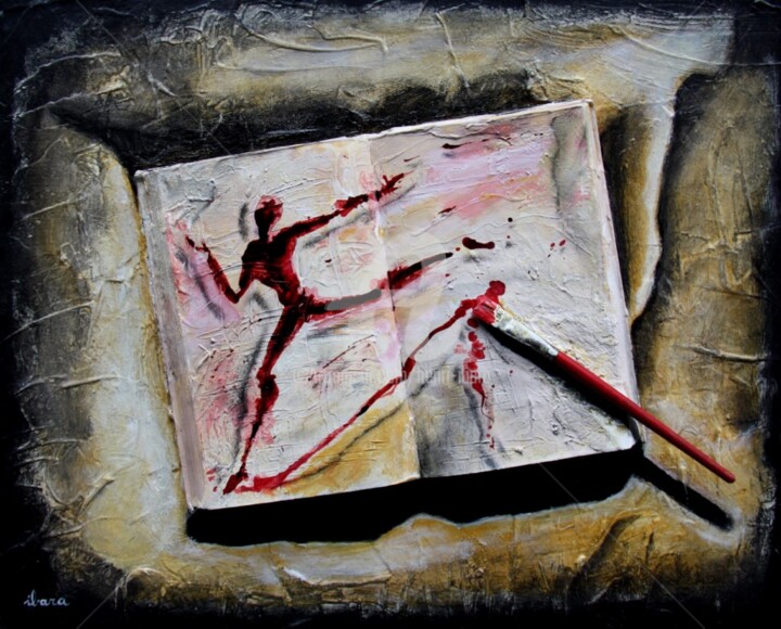 livre-objet-n-4-ecriture-du-mouvement-par-ibara-acrylique-et-encre-rouge.jpg 绘画, 15.8x19.7 in