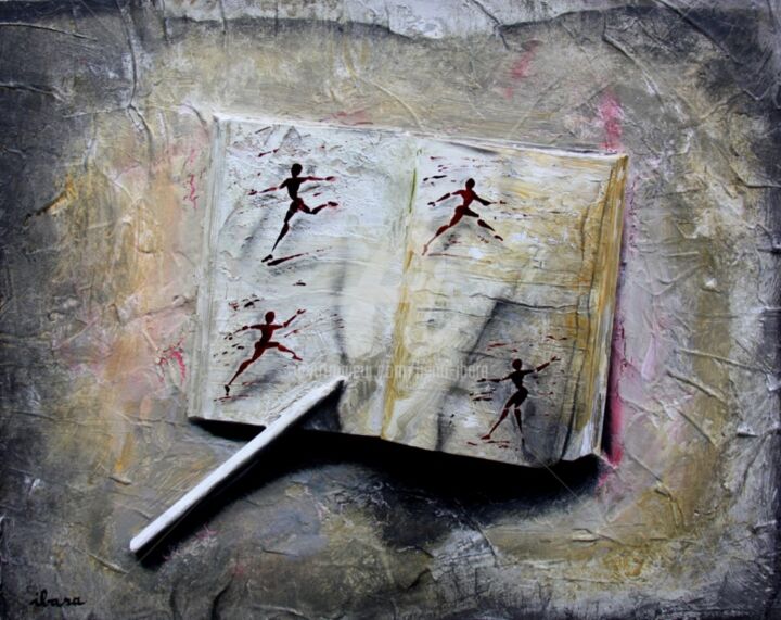 livre-objet-n-5-ecriture-du-mouvement-par-ibara-acrylique-et-encre-rouge.jpg 绘画, 15.8x19.7 in