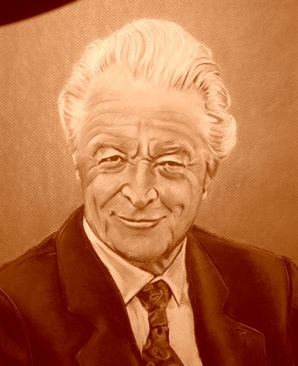 Drawing titled "Roland Dumas" by Delphine Orset Guerry, Original Artwork, Pastel