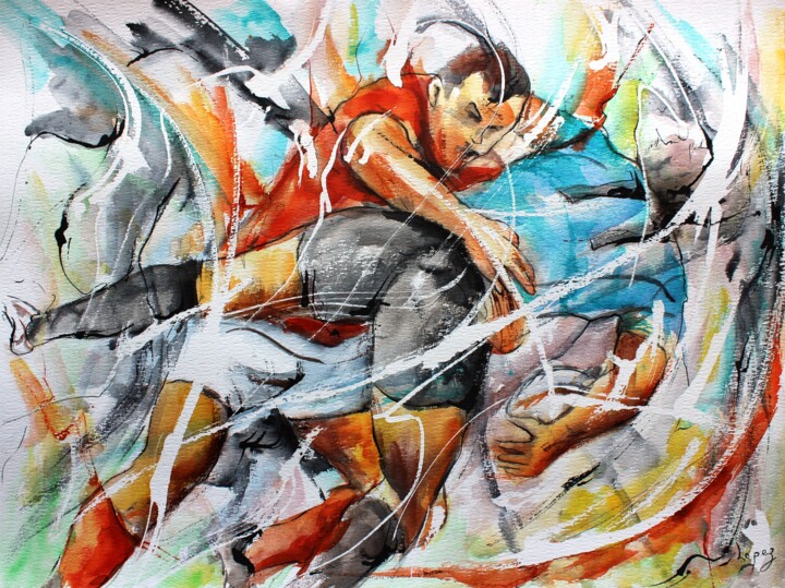 Plaquage en douleur 绘画, 14.2x18.9 in