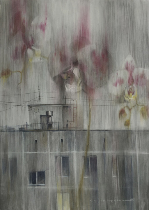 Dessin intitulée "Чертаново Южное - 1" par Polina Prichina, Œuvre d'art originale, Fusain