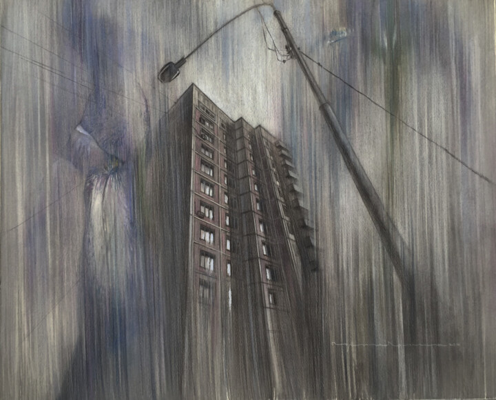 Dessin intitulée "Чертаново Южное - 4" par Polina Prichina, Œuvre d'art originale, Fusain