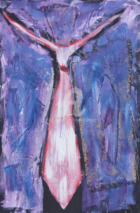 Textile Art titled "The tie clip" by Erwin Bruegger, Original Artwork, Collages Mounted on Wood Stretcher frame