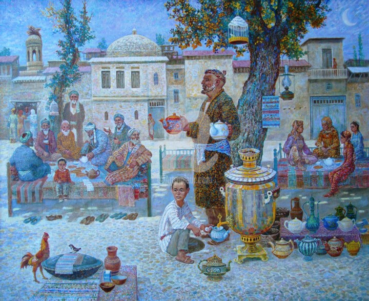 Schilderij getiteld "chaihona" door Dilyus Mursalimov, Origineel Kunstwerk, Olie