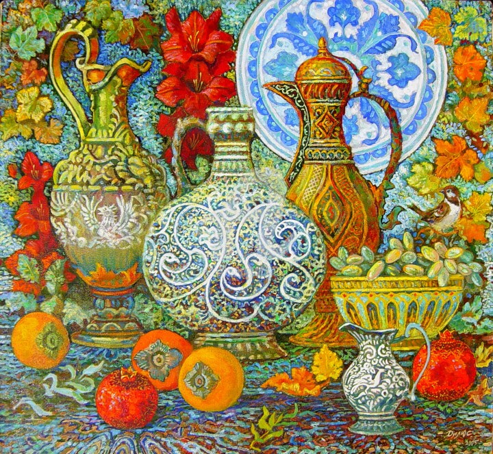 Schilderij getiteld "Nature morte avec l…" door Dilyus Mursalimov, Origineel Kunstwerk, Olie