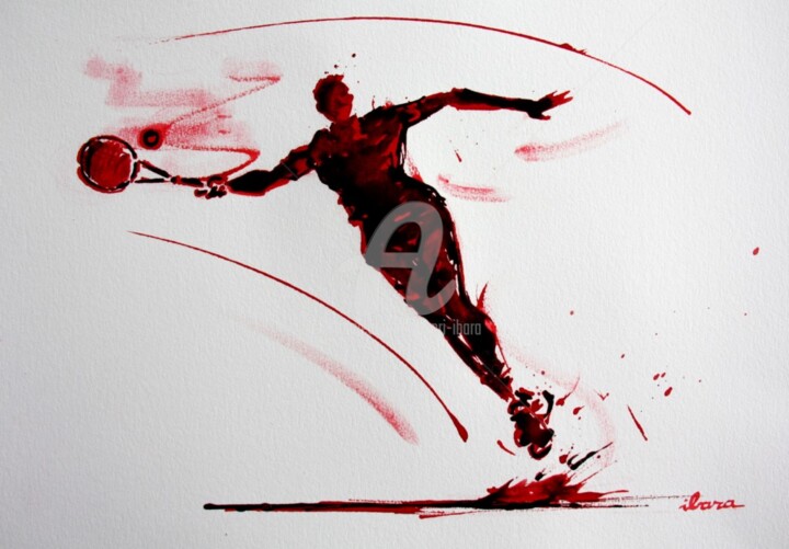 tennis-n-21-dessin-d-ibara-a-l-encre-rouge-et-sanguine-sur-papier-aquarelle-300gr-format-30cm-sur-42cm.jpg 图画, 11.8x16.5 in