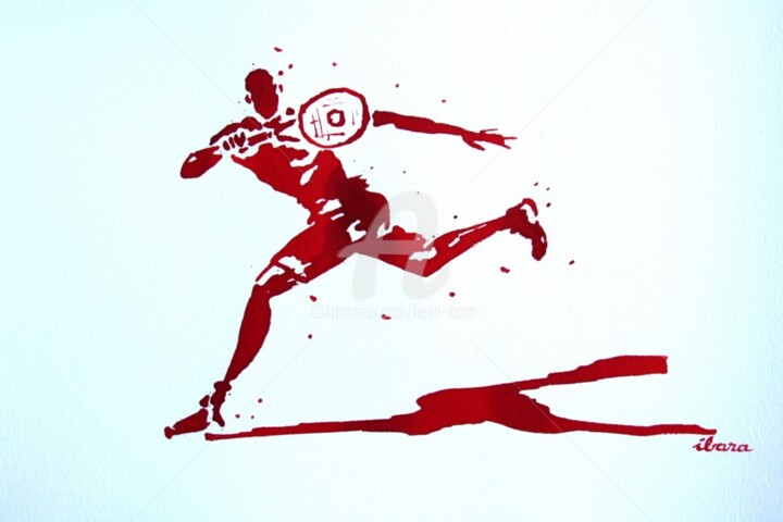 tennis-n-22-dessin-d-ibara-a-l-encre-rouge-sur-papier-aquarelle-300gr-format-30cm-sur-42cm.jpg 图画, 11.8x16.5 in