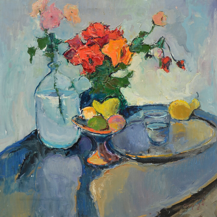 The Bottle and Roses 绘画, 31.5x31.5 in