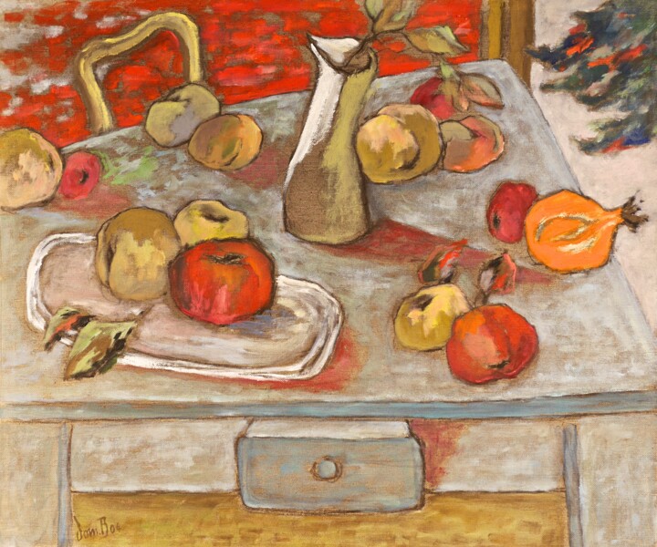 Peinture intitulée "Table bleue" par Dominique Bertrand, Œuvre d'art originale, Huile