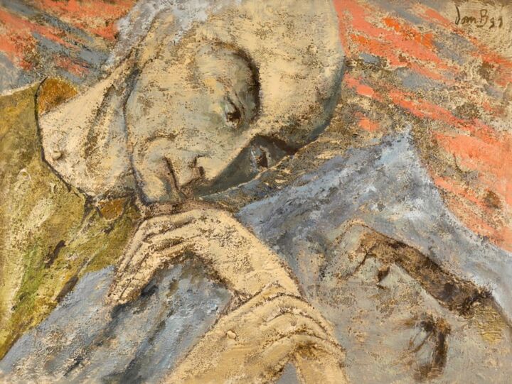 Peinture intitulée "Autoportrait (se mi…" par Dominique Bertrand, Œuvre d'art originale, Huile