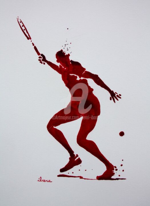 tennis-n-23-dessin-d-ibara-a-l-encre-rouge-sur-papier-aquarelle-300gr-format-30cm-sur-42cm.jpg 图画