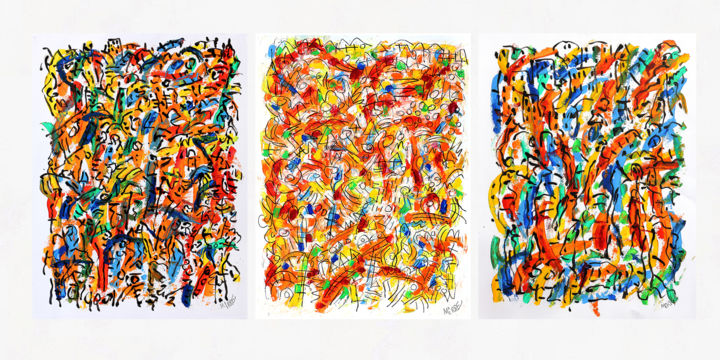 Painting titled "exTriptyque Archite…" by Jean Mirre, Original Artwork, Oil