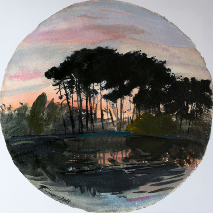 Crépuscule sur le lac 绘画, 27.6x27.6 in