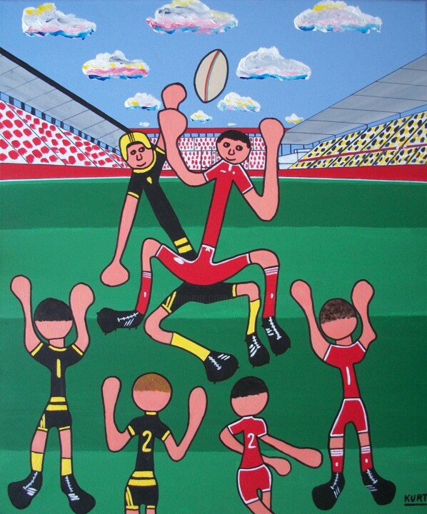 Tableau Naif Derby de Rugby U.S Dax-Stade montois 绘画, 23.6x19.7 in