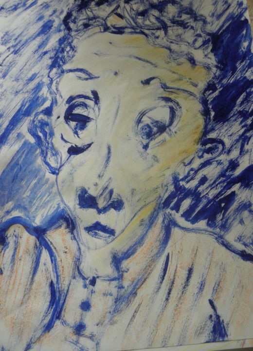 autoportrait bleu...blue portrait 图画, 12.6x9.8 in