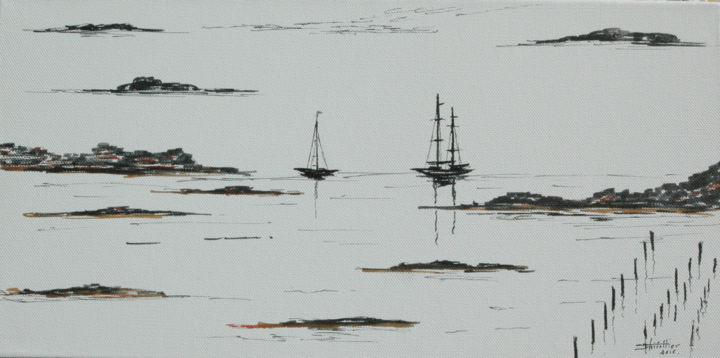 Dessin intitulée "NAVIGATION A VUE" par Dominique Thivollier, Œuvre d'art originale, Encre