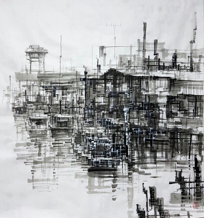 Drawing titled "Impression of Fishi…" by Chunlei Zhang, Original Artwork, Ink