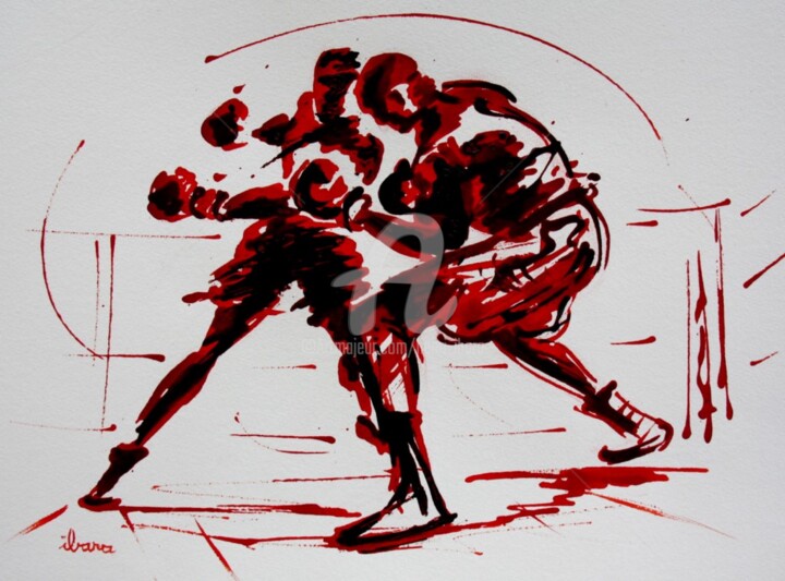 boxe-n-8-dessin à l'ence Henri Ibara 图画, 11.8x16.5 in