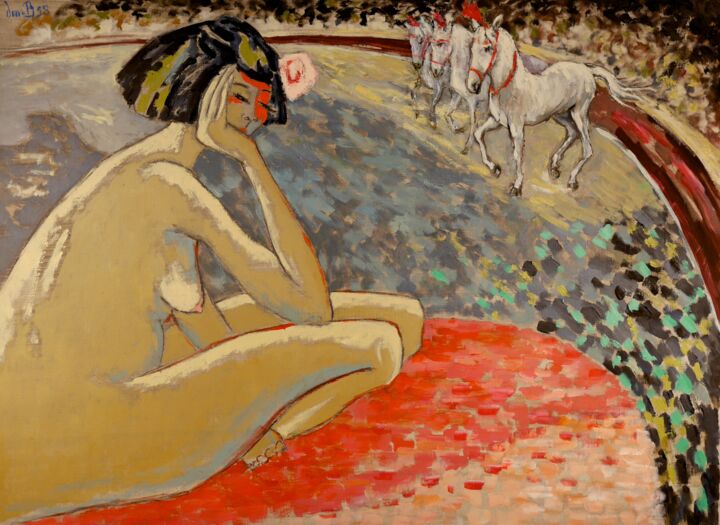 Peinture intitulée "Nu au cirque" par Dominique Bertrand, Œuvre d'art originale, Huile