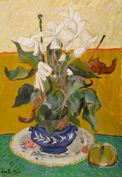 Peinture intitulée "Le cyclamen blanc" par Dominique Bertrand, Œuvre d'art originale, Huile