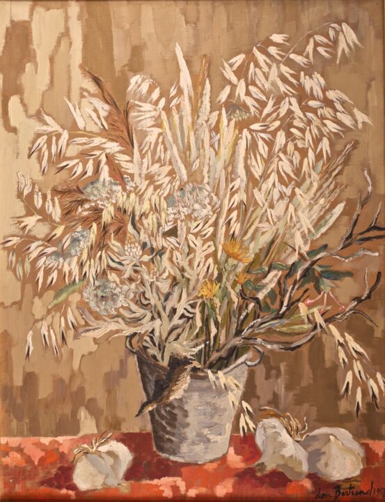 Peinture intitulée "Le pot de graminées" par Dominique Bertrand, Œuvre d'art originale, Huile