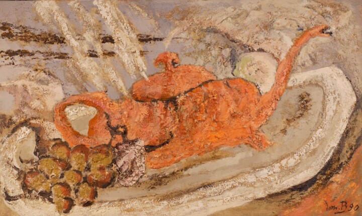 Peinture intitulée "Théière rose ( avec…" par Dominique Bertrand, Œuvre d'art originale, Huile
