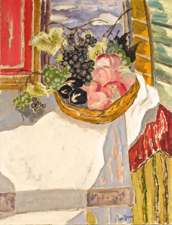 Peinture intitulée "Corbeille de fruits…" par Dominique Bertrand, Œuvre d'art originale, Huile