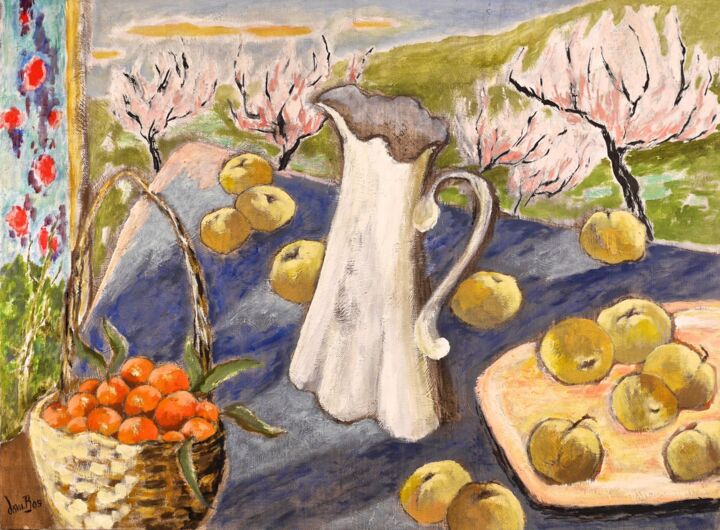 Peinture intitulée "Pichet blanc et arb…" par Dominique Bertrand, Œuvre d'art originale, Huile
