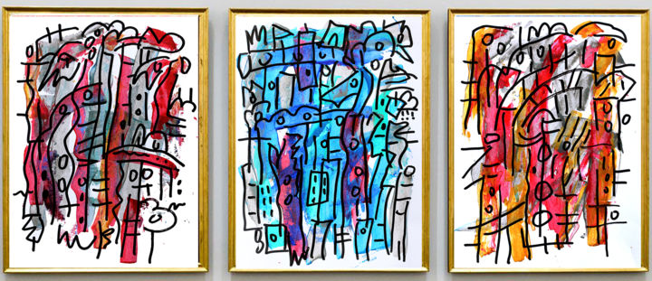 Peinture intitulée "exTRIPTYQUE CONSTRU…" par Jean Mirre, Œuvre d'art originale, Acrylique