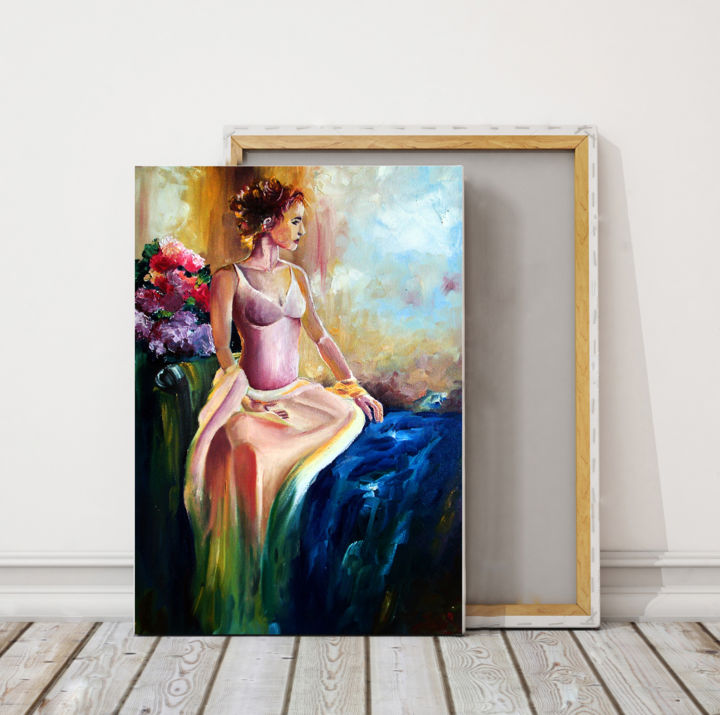 Painting titled "На софе" by Bloom, Original Artwork, Oil