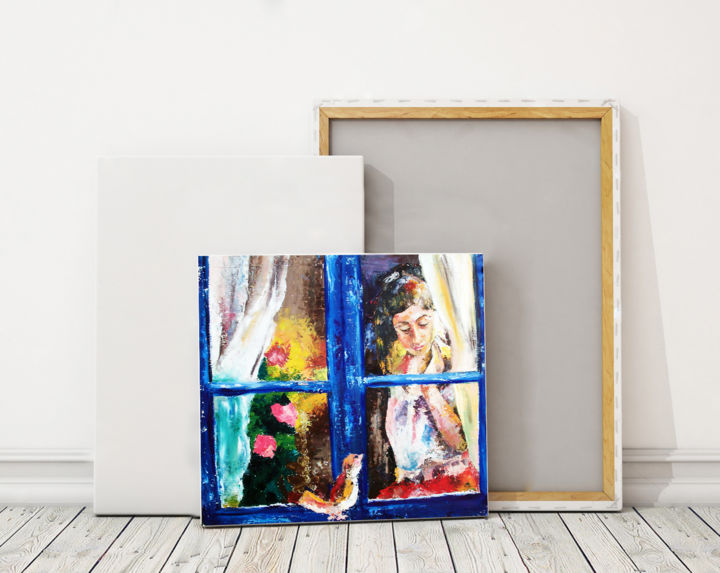 Painting titled "Девушка в окне" by Bloom, Original Artwork, Oil