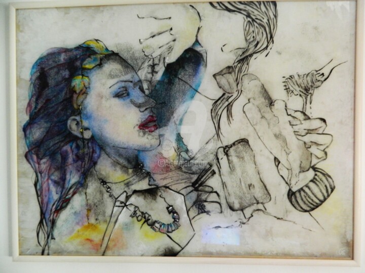 Painting titled "linguaggio del corpo" by Coco Costa, Original Artwork, Enamel