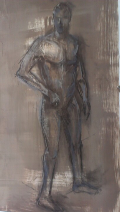 Dessin intitulée "Nu homme" par Marie Pascale Martins, Œuvre d'art originale, Craie