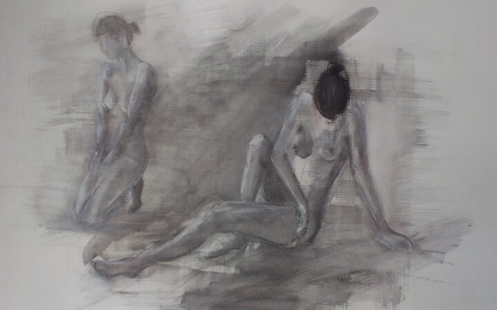 Dessin intitulée "nus femme, fusain" par Marie Pascale Martins, Œuvre d'art originale, Fusain