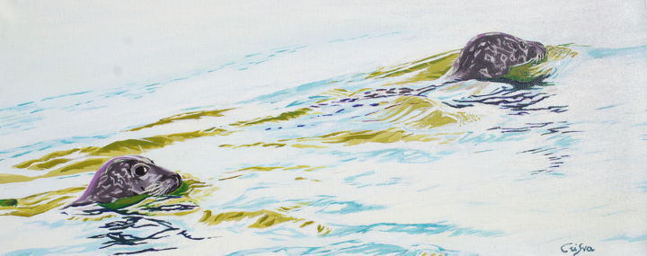 Peinture intitulée "Phoques à Berck" par Christelle Vaesken, Œuvre d'art originale, Acrylique