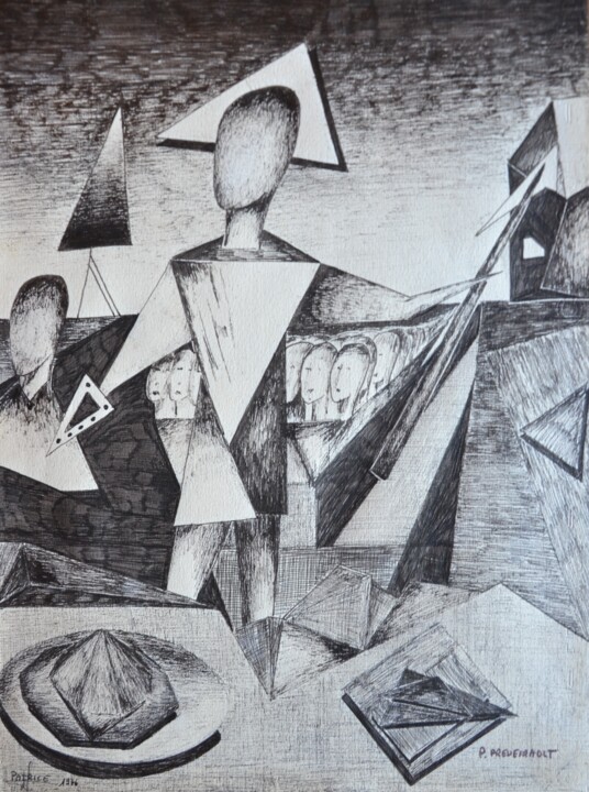 Dessin intitulée "Troupe partant comb…" par Patrice Preveirault, Œuvre d'art originale, Encre