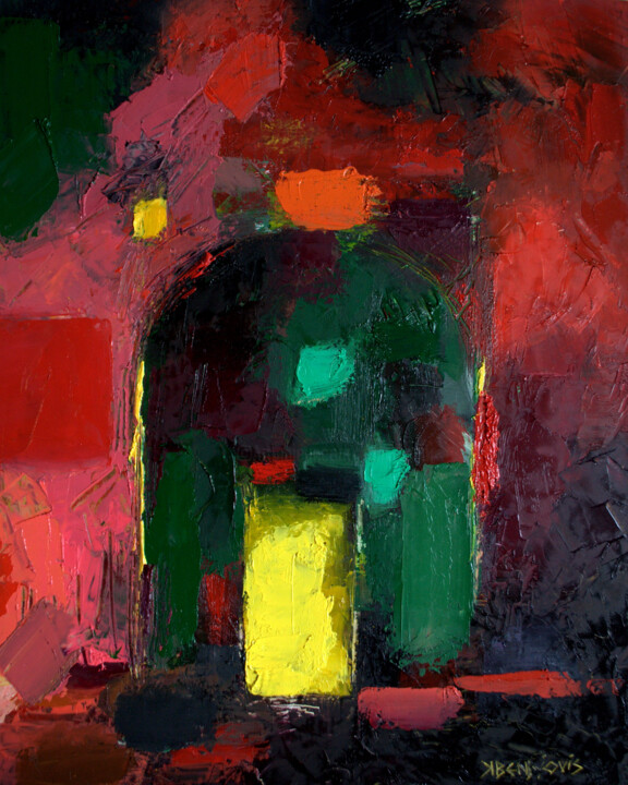 Peinture intitulée "Porte jaune" par Kam Bendi, Œuvre d'art originale, Huile Monté sur Carton