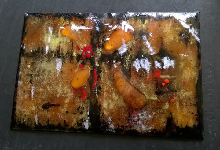 Malerei mit dem Titel "L'ombre d'un Dieu -…" von Isabelle Mathis, Original-Kunstwerk, Emaille