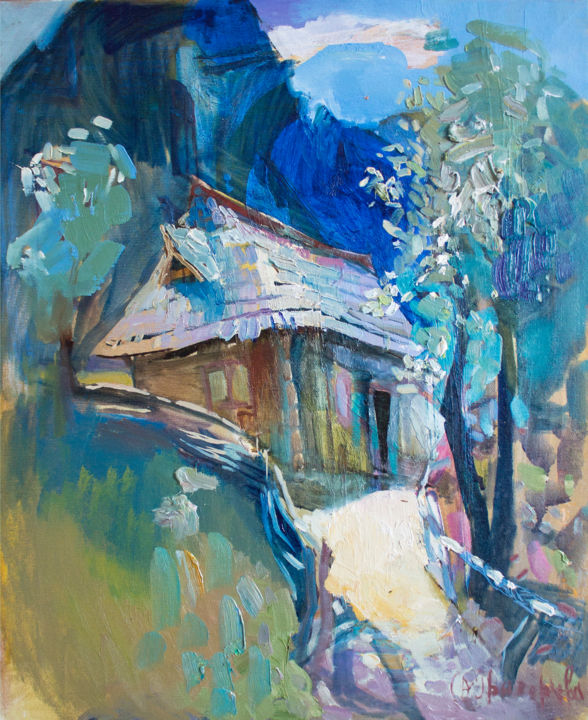 Painting titled "Midday in Kolochava" by Anastasiia Grygorieva, Original Artwork, Oil