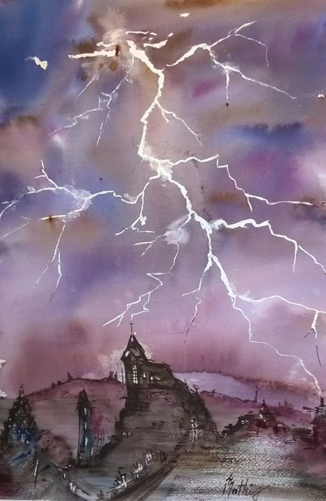 Peinture intitulée "Foudre - Pièce uniq…" par Isabelle Mathis, Œuvre d'art originale, Aquarelle