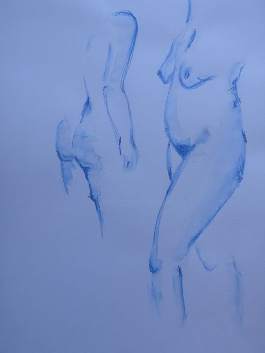 Peinture intitulée "Bleu à l'âme - Pièc…" par Isabelle Mathis, Œuvre d'art originale, Aquarelle