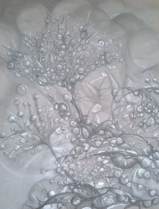 Dessin intitulée "Rosée éphémère - Pi…" par Isabelle Mathis, Œuvre d'art originale, Pointe d'argent