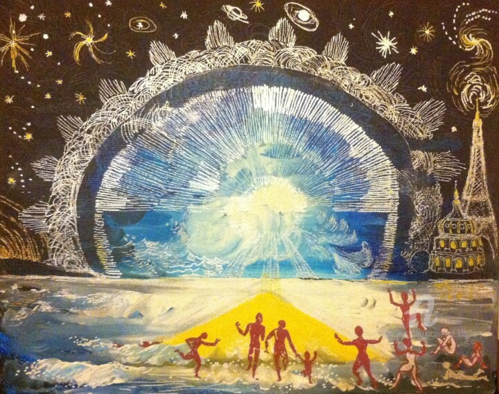 Painting titled "L'être au monde." by Jacqueline Klocke, Original Artwork, Acrylic Mounted on Wood Stretcher frame