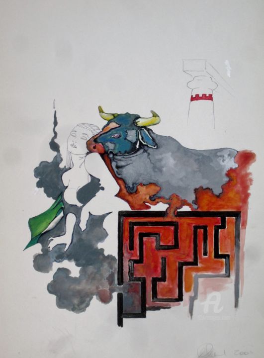 Drawing titled "Labirinto di Cnosso" by Claudio Clemente, Original Artwork, Ink