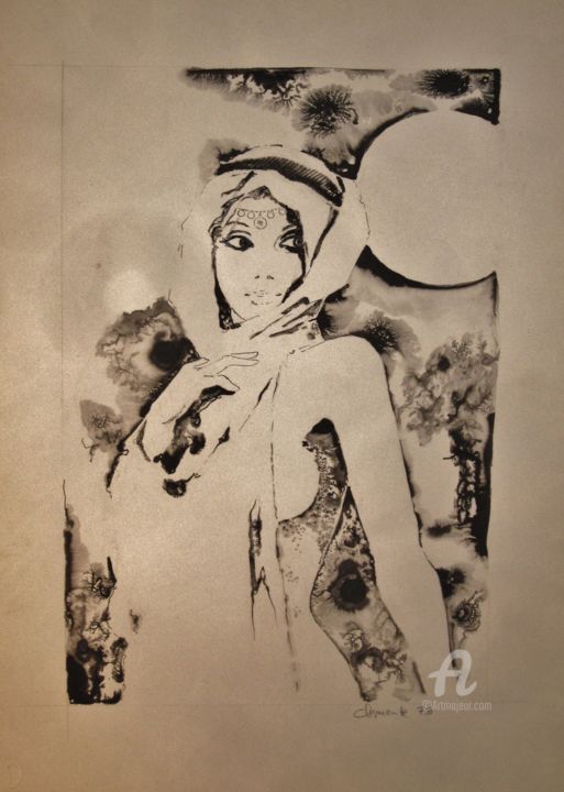 Drawing titled "Donna araba" by Claudio Clemente, Original Artwork, Ink