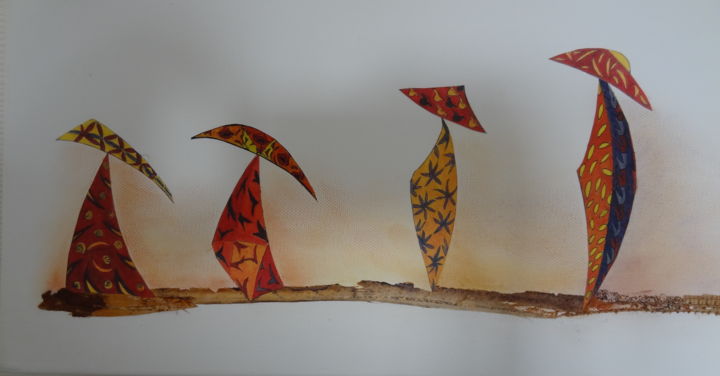 Collages intitulée "Sur le chemin" par Martine Capdeville-Lacomme, Œuvre d'art originale