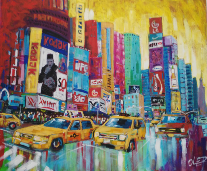 Painting titled "Times square NYC" by Olshark, Original Artwork, Acrylic