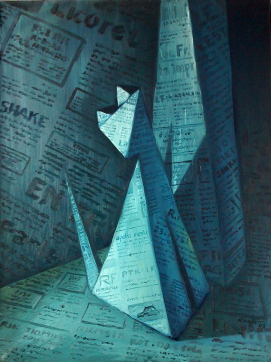 Ζωγραφική με τίτλο "CHAT ET JOURNAL" από Miguel Esquivel Kuello, Αυθεντικά έργα τέχνης, Λάδι