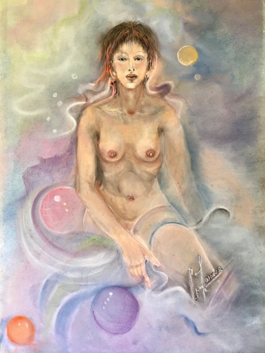 Le bain de lune 绘画, 29.9x21.7 in